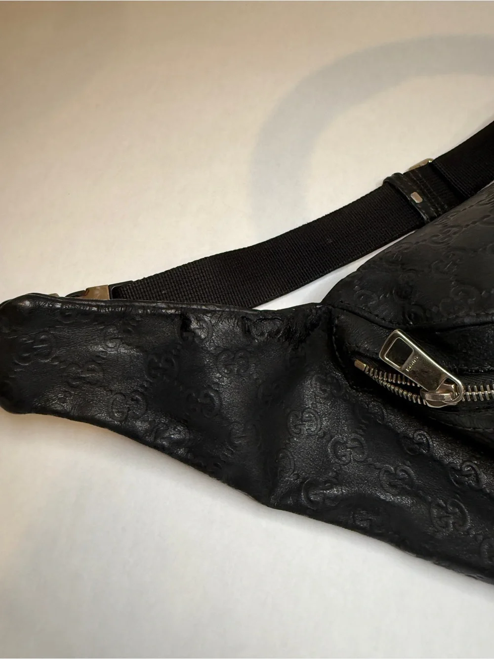Gucci Black GG Embossed Leather Belt Bag bumbag